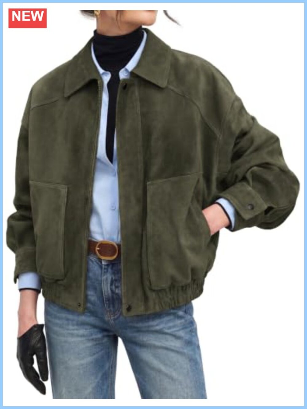 Faux Suede Bomber Jacket Long Sleeve Zip Front Women's Casual Coat